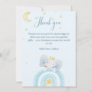 Cute elephant  blue boy baby shower  thank you card