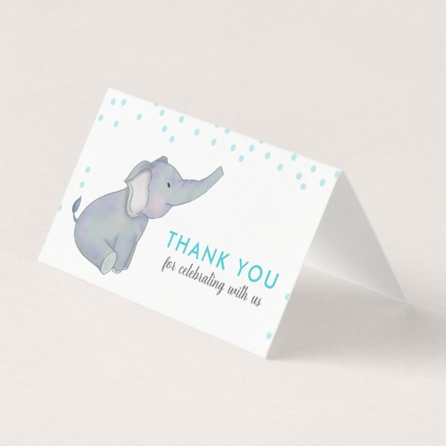 Cute Elephant Blue Confetti Baby Shower Thank You (Front)