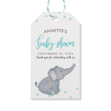 Cute Elephant Blue Confetti Baby Shower Thank You