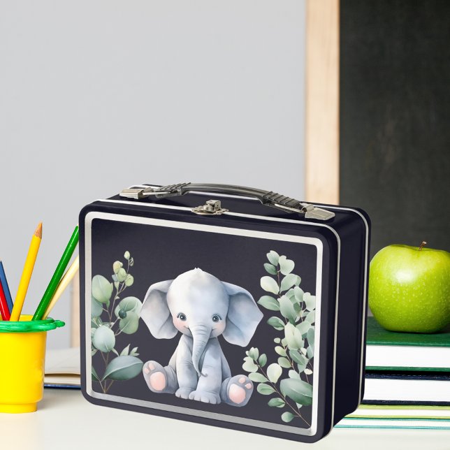 Cute elephant blue custom name  metal lunch box (Creator Uploaded)