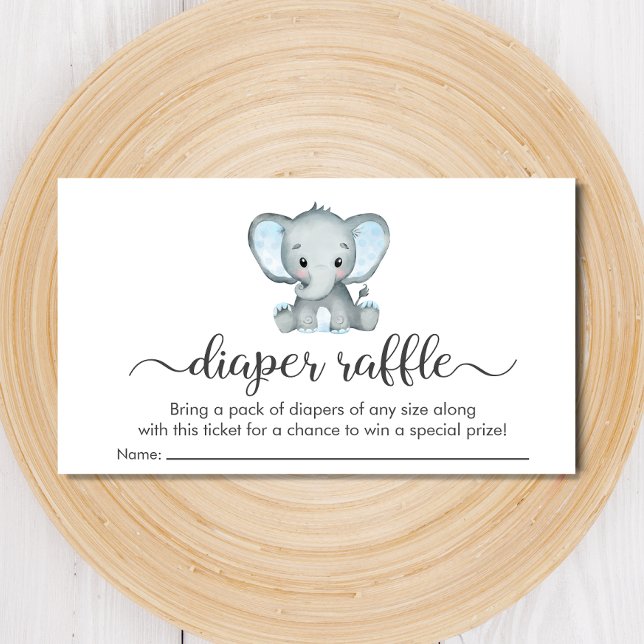 Cute Elephant Blue Diaper Raffle Baby Shower Enclosure Card (Creator Uploaded)