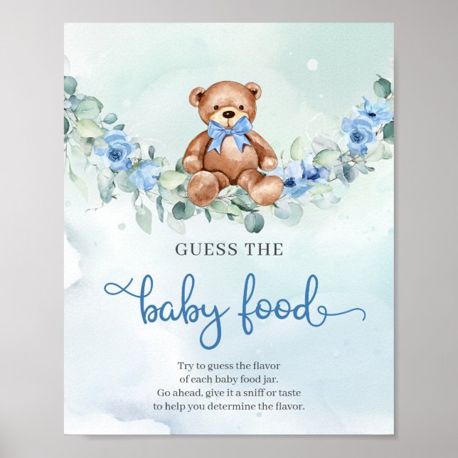 Cute elephant blue flower Guess The Baby Food game Poster (Front)