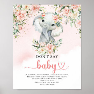 Cute Elephant blue flowers don't say baby game Poster