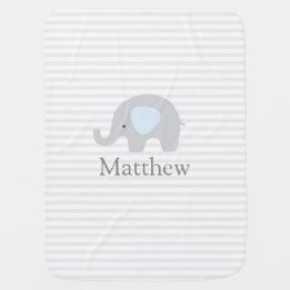 Cute Elephant Blue Grey Striped Boy Baby Blanket