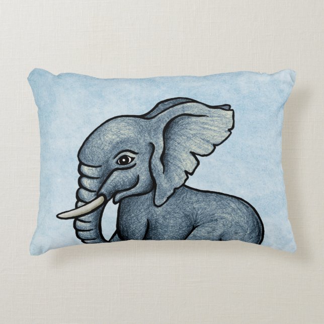 Cute Elephant Blue Personalised Accent Pillow (Front)