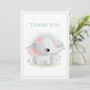 Cute Elephant Blue Pink Baby Shower Thank You Card