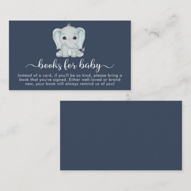 Cute Elephant Books For Baby Shower Enclosure Card (Front/Back)