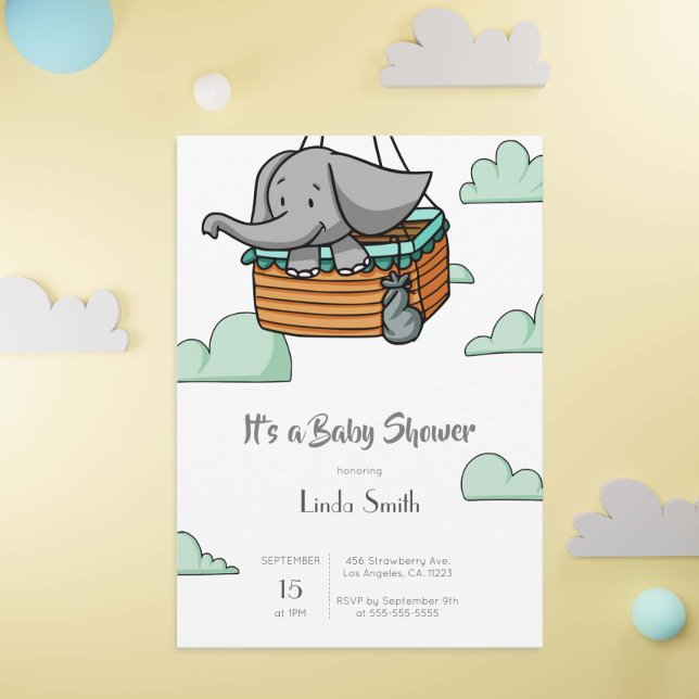 Cute Elephant Boy Baby Shower Invitation (Creator Uploaded)