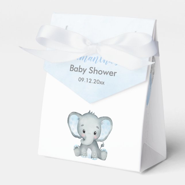 Cute Elephant Boy Balloons Baby Shower Favour Box (Front Side)