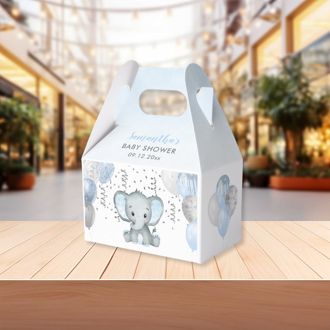 Cute Elephant Boy Balloons Baby Shower Favour Box (Cute Elephant Boy Balloons Baby Shower Favor Boxes)