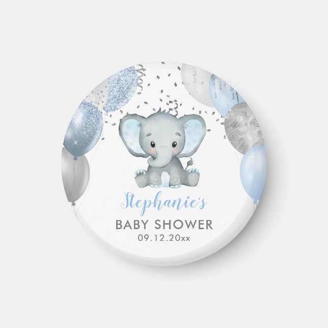 Cute Elephant Boy Balloons Baby Shower Magnet (Front)