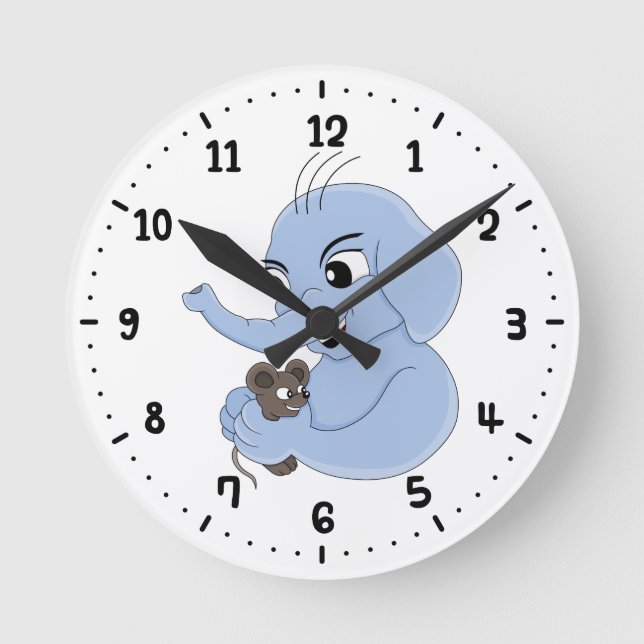 Cute elephant boy cartoon round clock (Front)