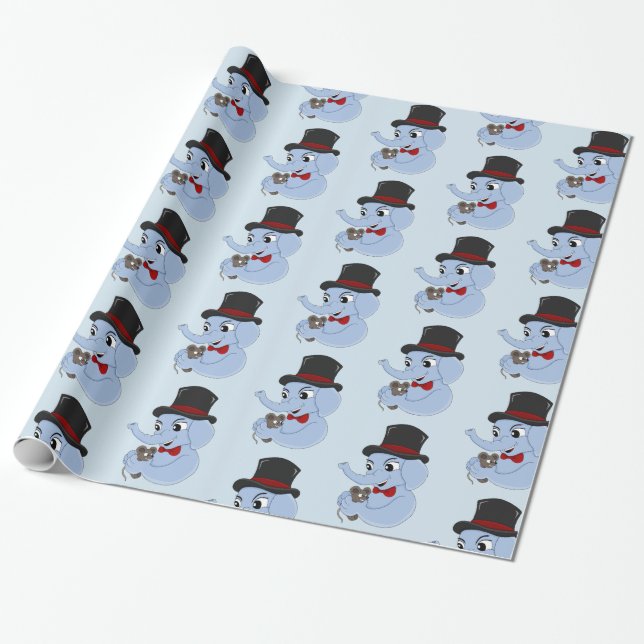 Cute elephant boy cartoon wrapping paper (Unrolled)