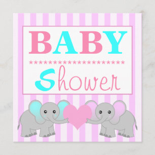 Cute Elephant Boy/Girl Twins Baby Shower Invitation