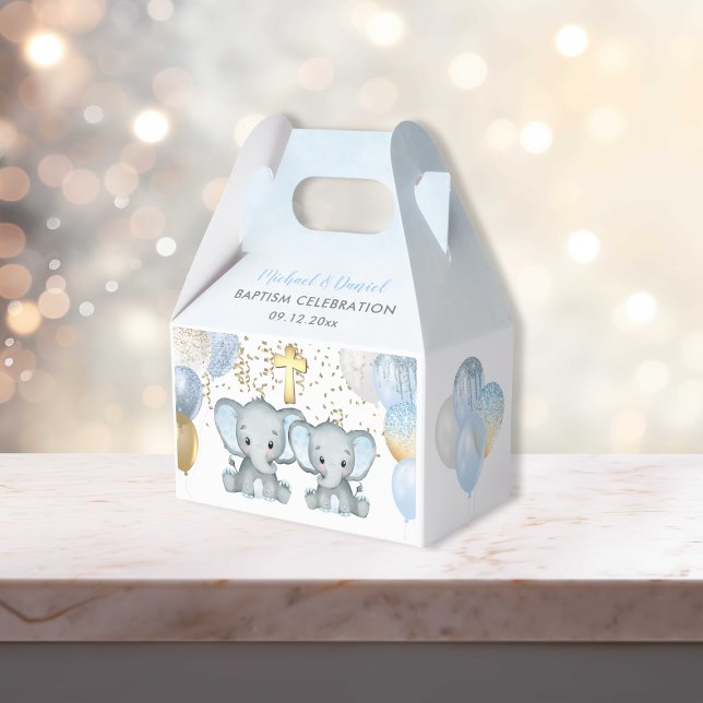 Cute Elephant Boys Balloon Baptism Favour Box (Cute Elephant Boys Balloon Baptism Favor Box)