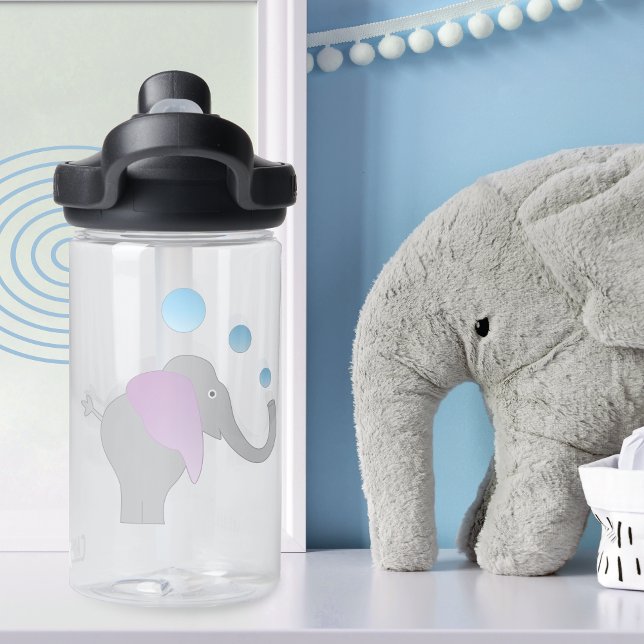 Cute Elephant Bubbles Monogram Water Bottle (Creator Uploaded)