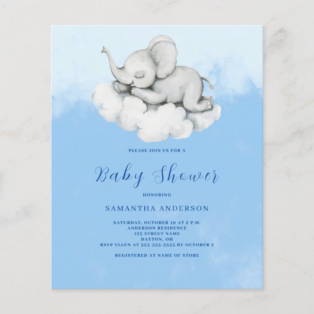 Cute Elephant Budget Boy Baby Shower Invitation Flyer (Front)