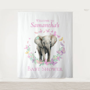 Cute Elephant  Butterflies Backdrop Tapestry