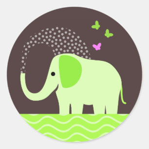 Cute Elephant & Butterflies Classic Round Sticker