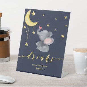 Cute Elephant & Butterfly Baby Shower Drinks Pedestal Sign