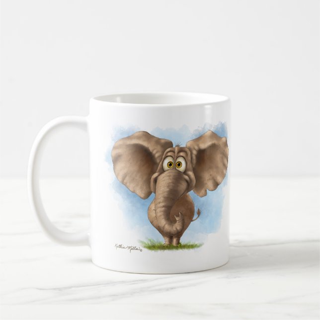 Cute Elephant Cartoon Coffee Mug (Left)