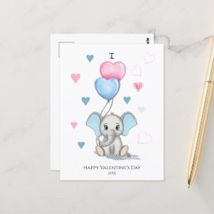 Cute Elephant Cartoon   Personalised Valentine's   Postcard