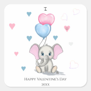 Cute Elephant Cartoon   Personalised Valentine's S Square Sticker