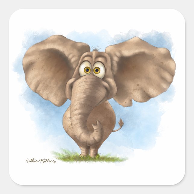 Cute Elephant Cartoon Square Sticker (Front)
