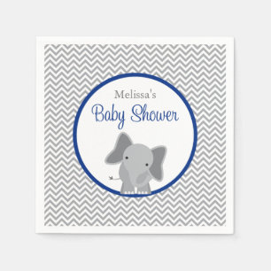 Cute Elephant Chevron Navy Blue Baby Shower Napkin