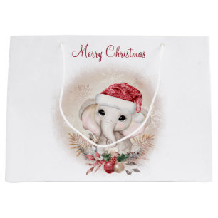 Cute Elephant Christmas Large Gift Bag
