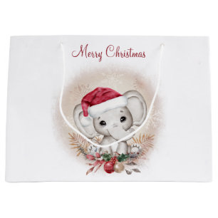 Cute Elephant Christmas Large Gift Bag