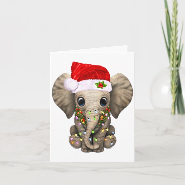 Cute Elephant Christmas Light Funny Elephant Lover Card (Front)