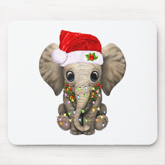Cute Elephant Christmas Light Funny Elephant Lover Mouse Pad (Front)