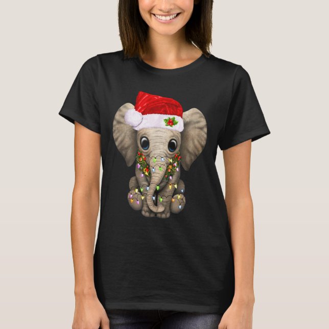Cute Elephant Christmas Light Funny Elephant Lover T-Shirt (Front)