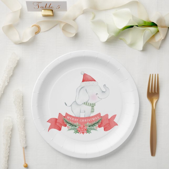 Cute Elephant | Christmas  Paper Plate (Wedding)