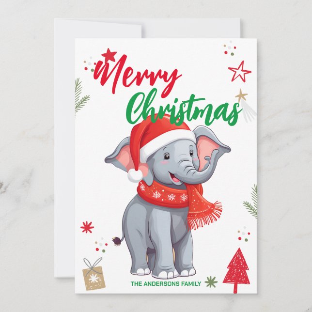 Cute Elephant Christmas tree Holiday Family name (Front)