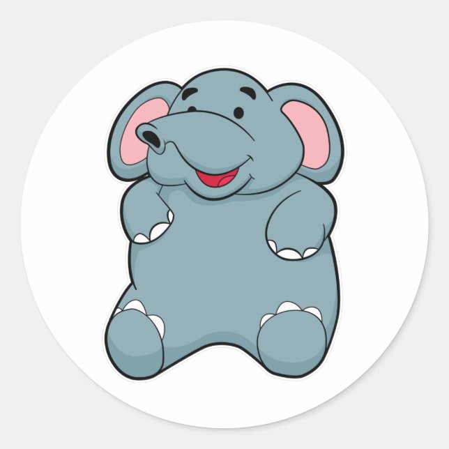Cute Elephant Classic Round Sticker (Front)