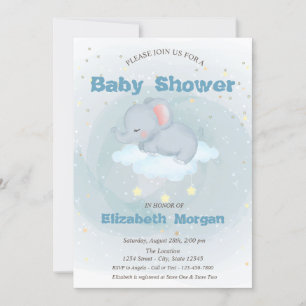 Cute Elephant,Cloud, Stars Baby Shower Invitation