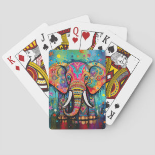 Cute Elephant Colourful Funky Mixed Media Animal Playing Cards