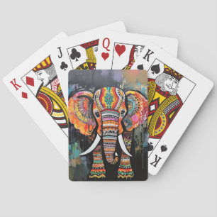 Cute Elephant Colourful Funky Mixed Media Animal Playing Cards