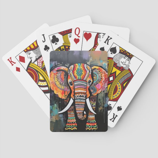 Cute Elephant Colourful Funky Mixed Media Animal Playing Cards (Back)