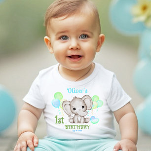 Cute Elephant Colourful Summer 1st Birthday Boy Baby Bodysuit