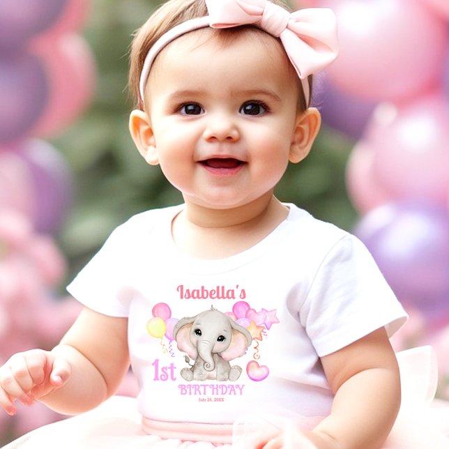 Cute Elephant Colourful Summer 1st Birthday Girl Baby Bodysuit (Cute Elephant Colorful Summer 1st Birthday Girl Baby Bodysuit)