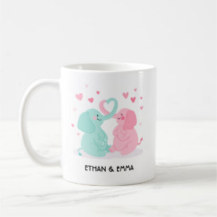 Cute Elephant Couple Personalised Valentine's Day Coffee Mug