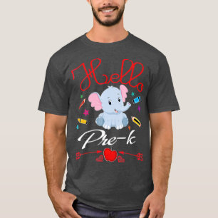 Cute Elephant Crayon Pencil Heart Funny Hello T-Shirt
