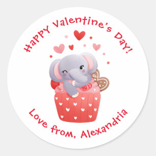 Cute Elephant Cupcake Custom Kids Valentine's Day Classic Round Sticker