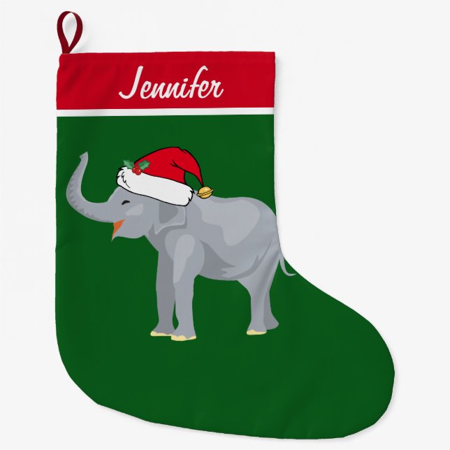 Cute Elephant Custom Large Christmas Stocking (Front)