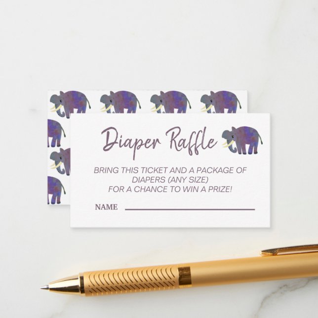 Cute Elephant Diaper Raffle Baby Shower Game Enclosure Card (Front/Back In Situ)