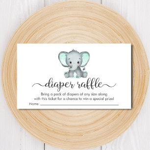 Cute Elephant Diaper Raffle Mint Green Baby Shower Enclosure Card