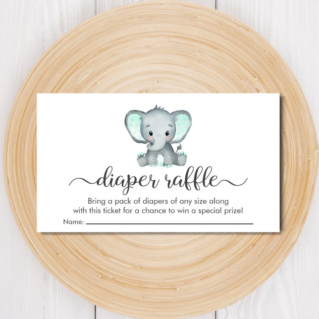 Cute Elephant Diaper Raffle Mint Green Baby Shower Enclosure Card (Creator Uploaded)
